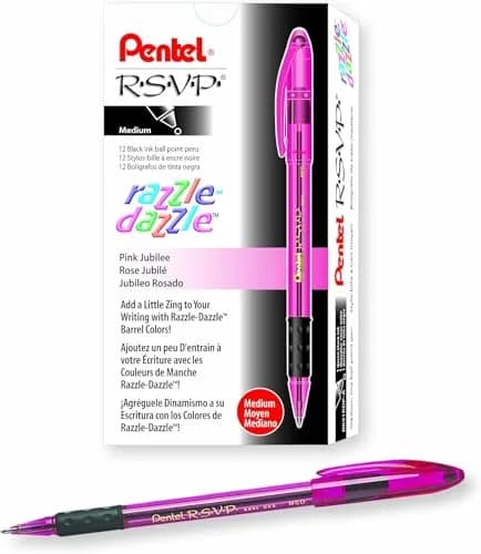 Pentel RSVP Razzle-Dazzle Ballpoint Pen (1.0mm) Medium Line | Pink Barrel, Black Ink, Box of 12 thumbnail 1