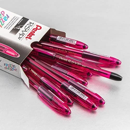 Pentel RSVP Razzle-Dazzle Ballpoint Pen (1.0mm) Medium Line | Pink Barrel, Black Ink, Box of 12 thumbnail 2