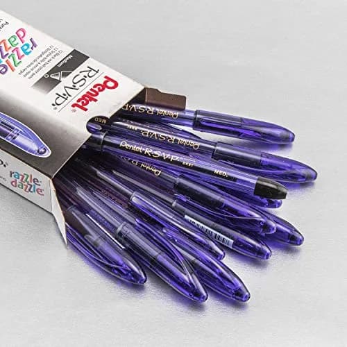 Pentel RSVP Razzle-Dazzle Ballpoint Pen 1.0mm Medium Line | Violet Barrel, Black Ink, Box of 12 thumbnail 3