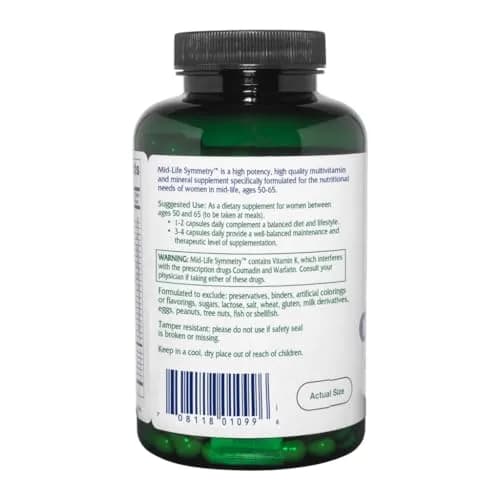Vitanica Mid-Life Symmetry, 50–65 Years Multivitamin, Vegan, 180 Capsules | Supports Bone, Brain & Immune Health thumbnail 3