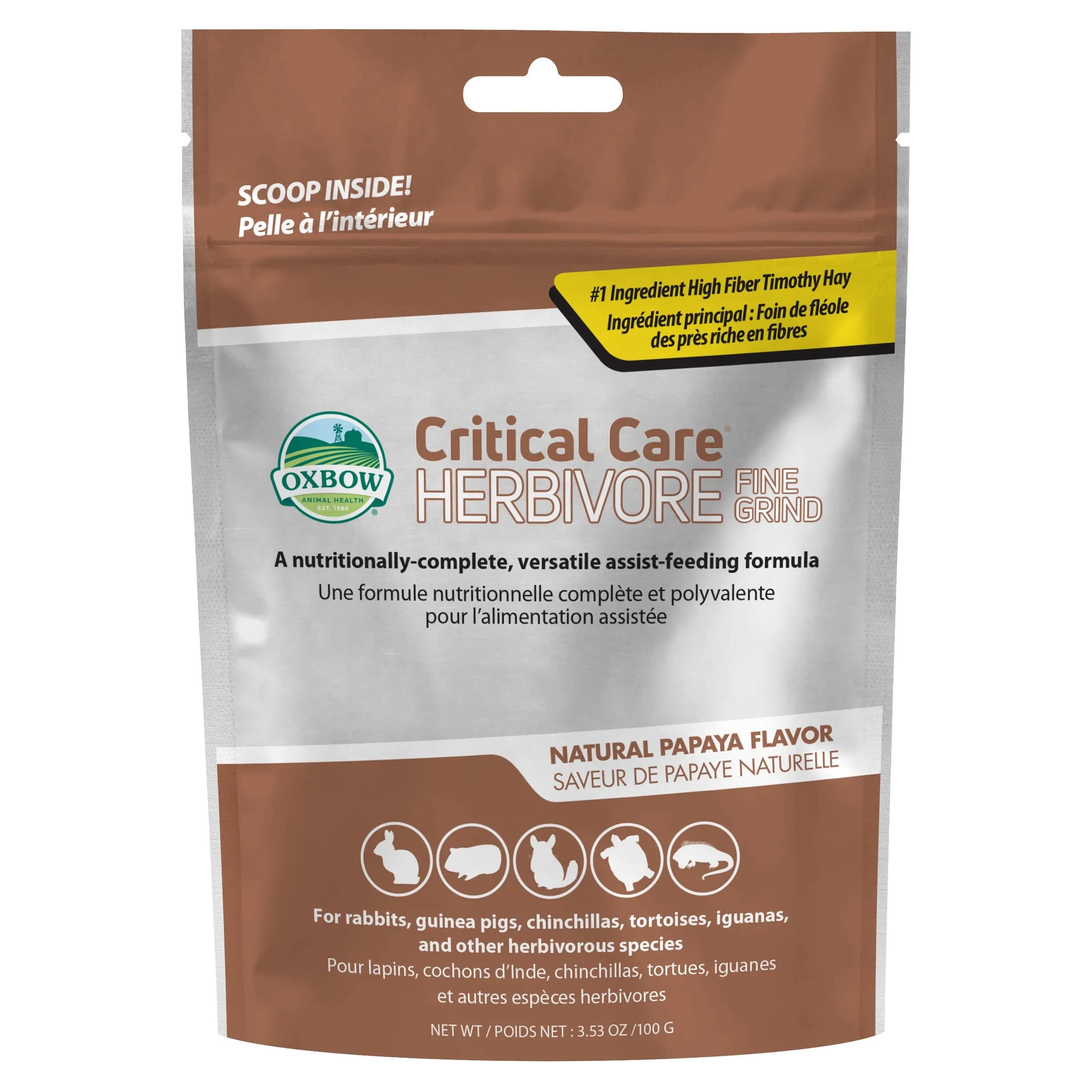 Oxbow Critical Care Herbivore Fine Grind Papaya 100g (3.53 oz) | Veterinary Assist Feeding Formula for Rabbits & Guinea Pigs