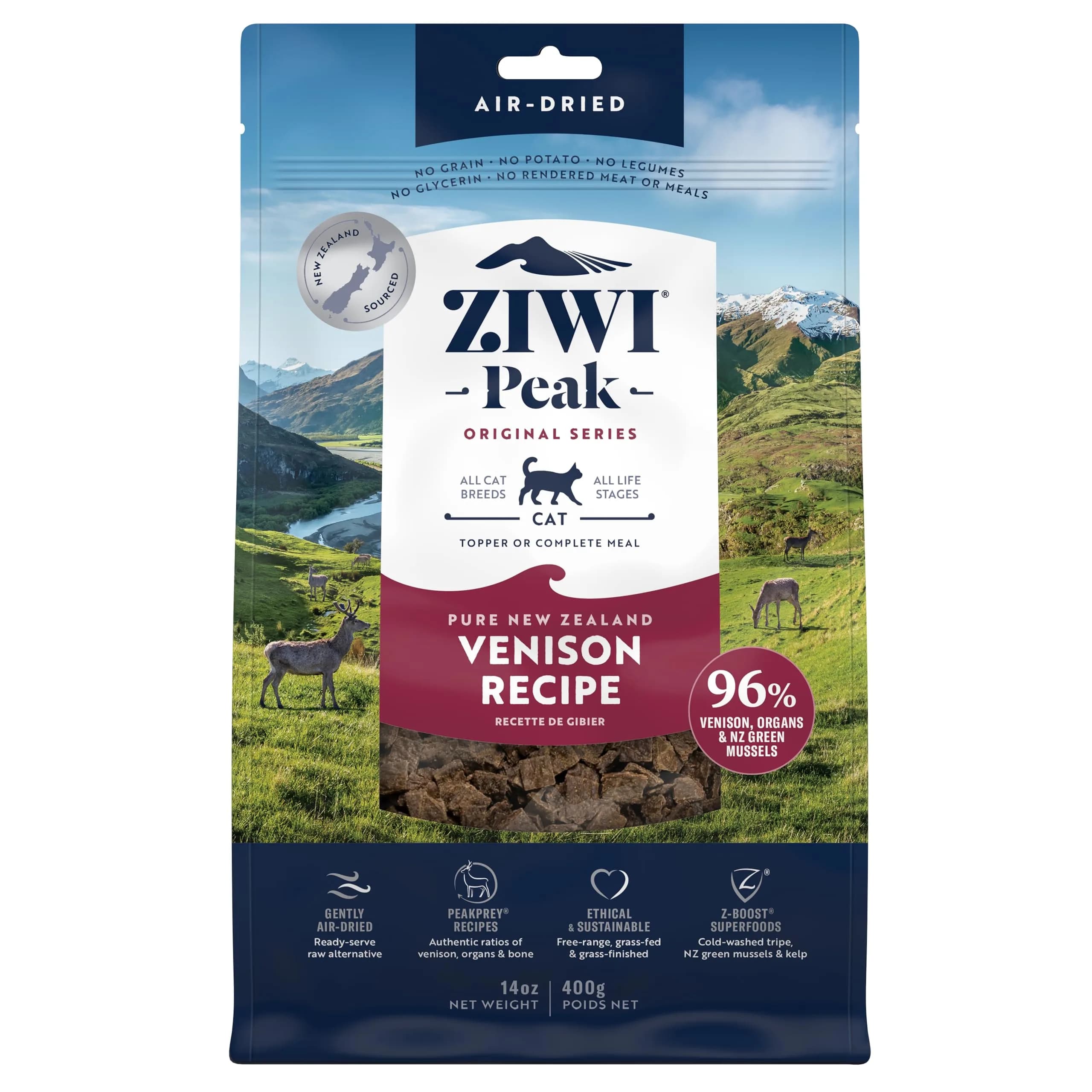 ZIWI Peak Air-Dried Lamb Cat Food 397g (14oz) | High Protein, Grain-Free, Ethically Sourced — Venison
