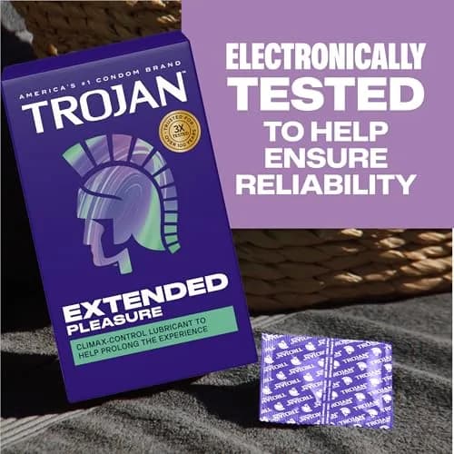 Trojan Extended Pleasure Lubricated Latex Condoms for Men, 12 Count | Climax Control with Benzocaine thumbnail 8