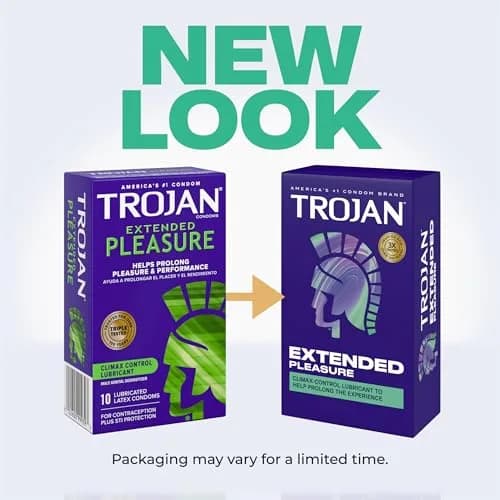 Trojan Extended Pleasure Lubricated Latex Condoms for Men, 12 Count | Climax Control with Benzocaine thumbnail 2