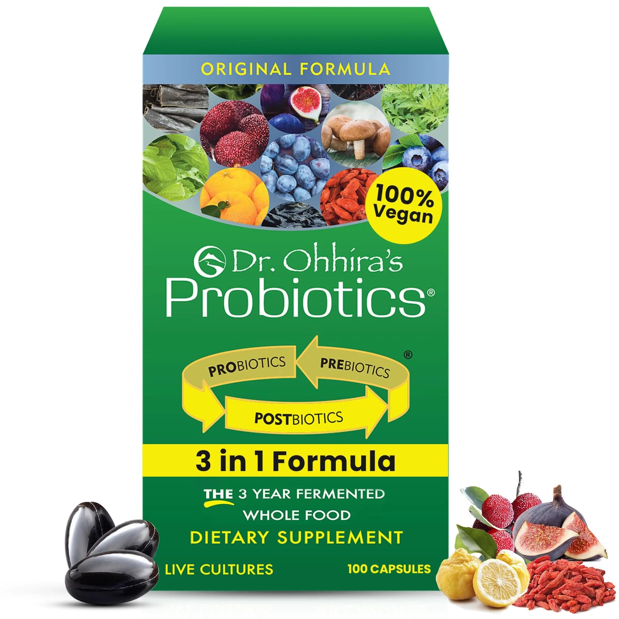Dr. Ohhira's 3-in-1 Probiotics, Prebiotics & Postbiotics Capsules 100 Count | Supports Digestive Health & Gut Microbiome - main product image