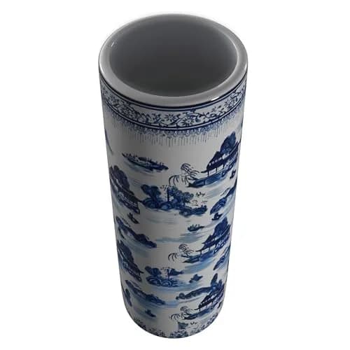 Red Lantern Oriental Furniture 20" Landscape Blue & White Porcelain Umbrella Stand | Traditional Chinese Design thumbnail 7