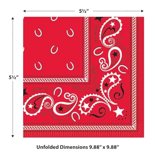 Beistle Red Bandana Beverage Napkins 16-Count (2-Ply) | Western Party Supplies for Events thumbnail 2