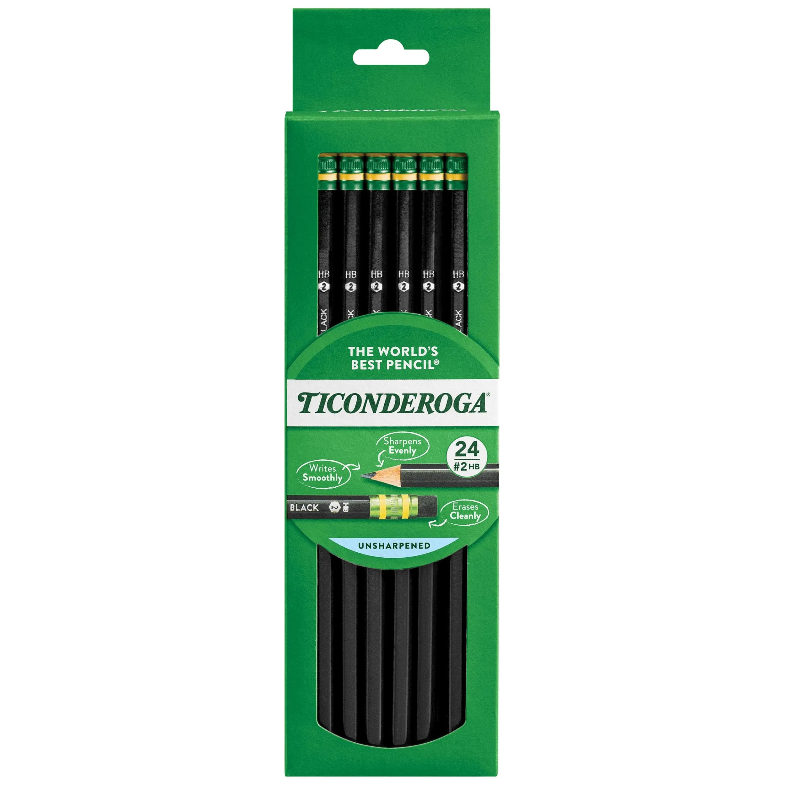 Ticonderoga Wood-Cased Pencils, HB Soft, Black, 24 Count | Trusted by Teachers for Smooth Writing - main product image