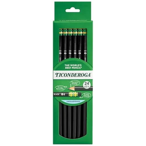 Ticonderoga Wood-Cased Pencils, HB Soft, Black, 24 Count | Trusted by Teachers for Smooth Writing thumbnail 1