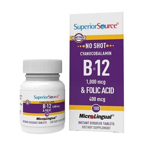 Superior Source No Shot Vitamin B-12 1000 mcg & Folic Acid 400 mcg | Sublingual Energy & Wellness Support thumbnail 1