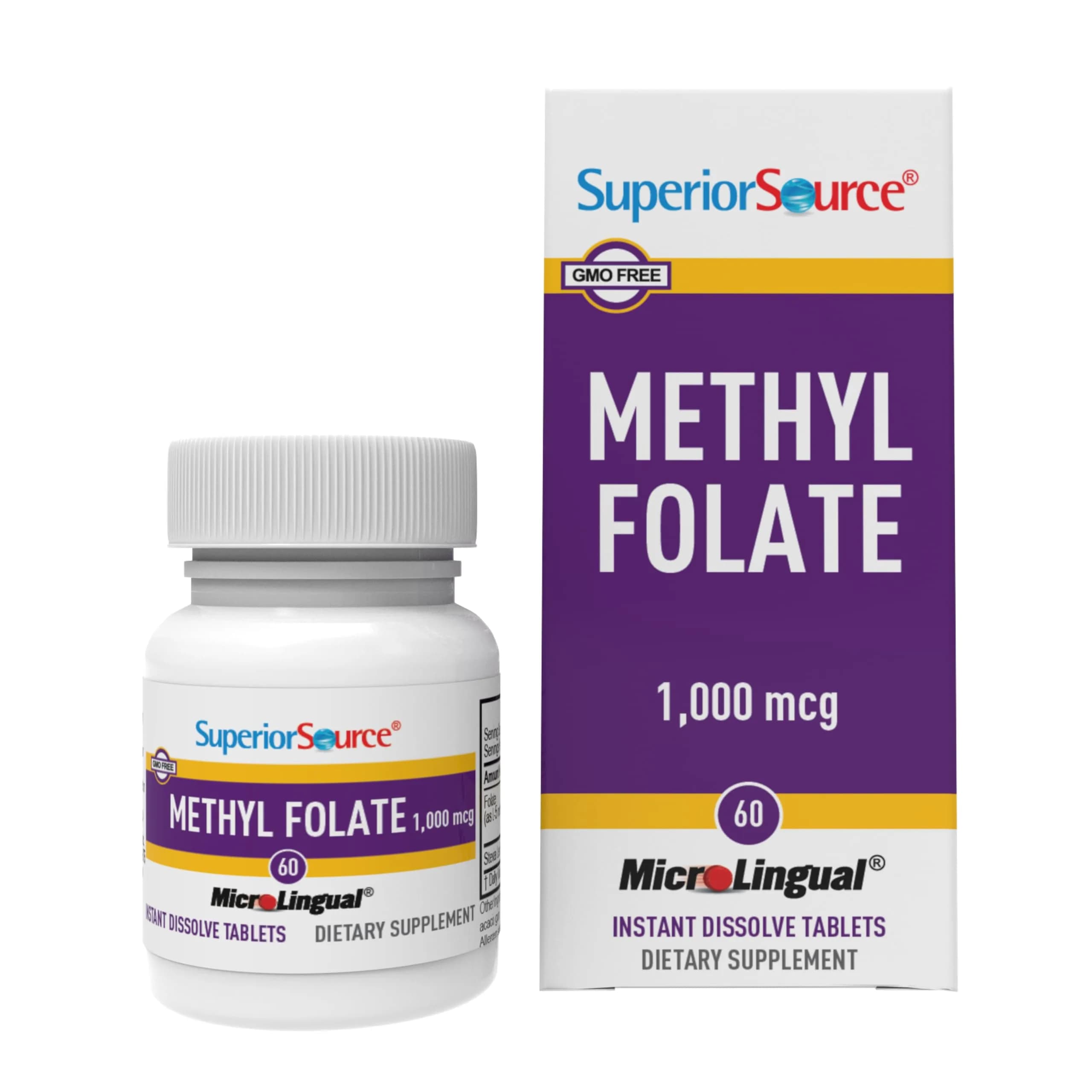 Superior Source Methyl Folate 1,000 mcg | Sublingual Tablets for Heart & Nerve Support — White