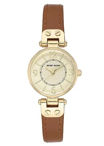 Anne Klein Women's 26mm Quartz Watch with Champagne Dial and Brown Leather Strap | Classic Dress Watch — Brown/Gold
