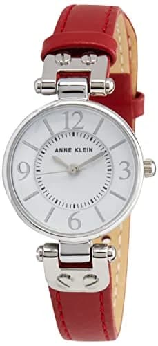 Anne Klein Women's 26mm Silver-Tone White Dial Red Leather Strap Watch | Japanese Quartz Movement thumbnail 1
