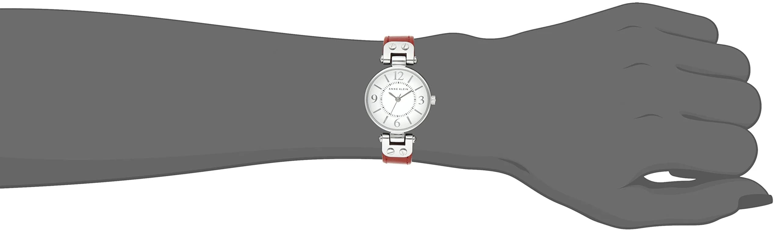 Anne Klein Women's 26mm Silver-Tone White Dial Red Leather Strap Watch | Japanese Quartz Movement - view 4