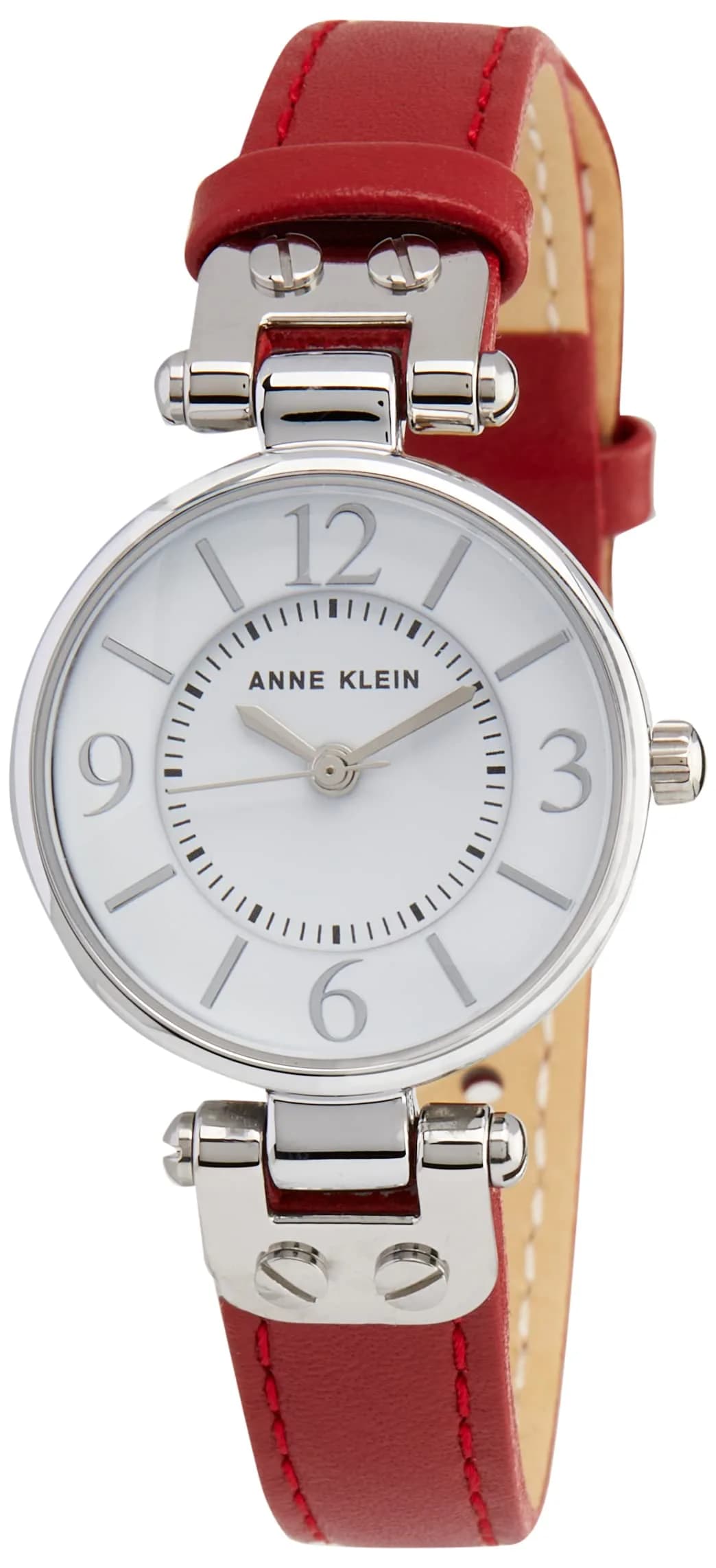 Anne Klein Women's 26mm Silver-Tone White Dial Red Leather Strap Watch | Japanese Quartz Movement - main product image