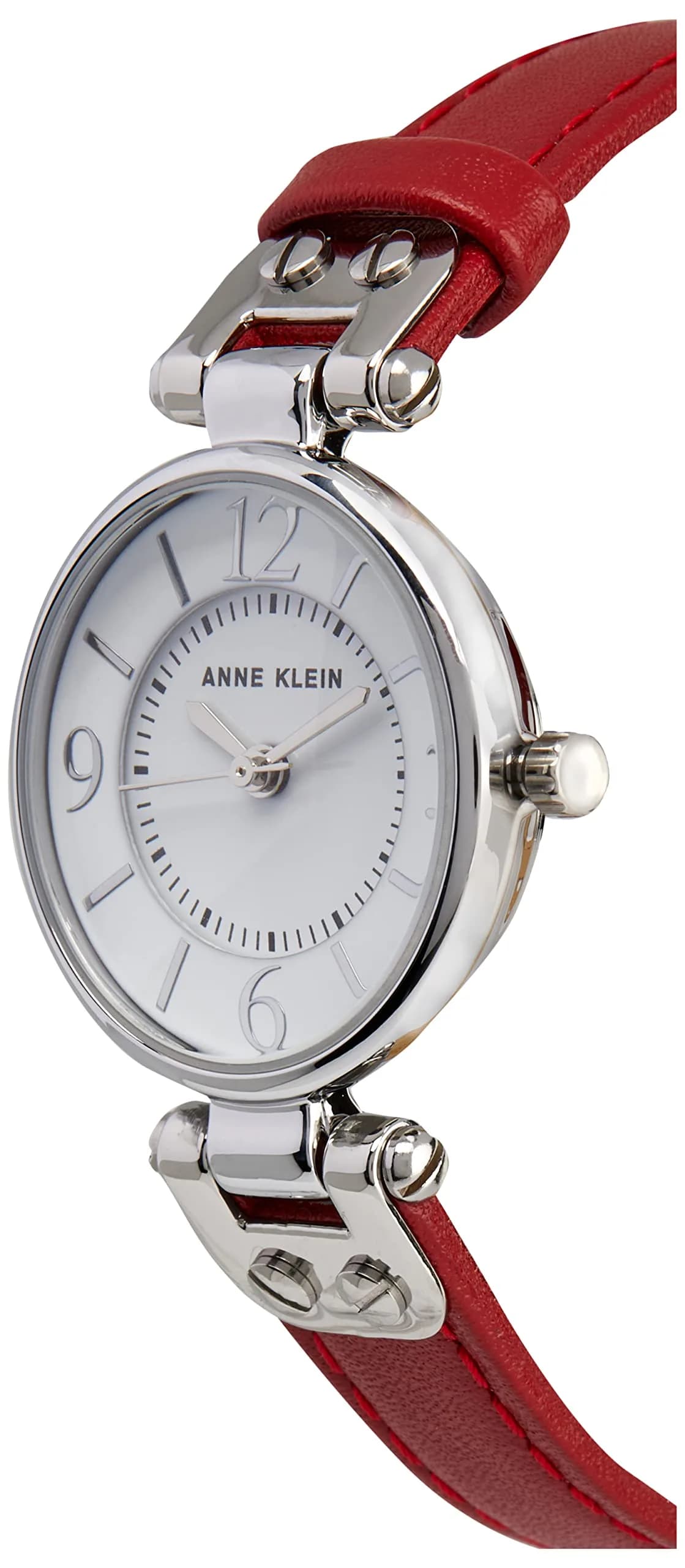 Anne Klein Women's 26mm Silver-Tone White Dial Red Leather Strap Watch | Japanese Quartz Movement - view 2