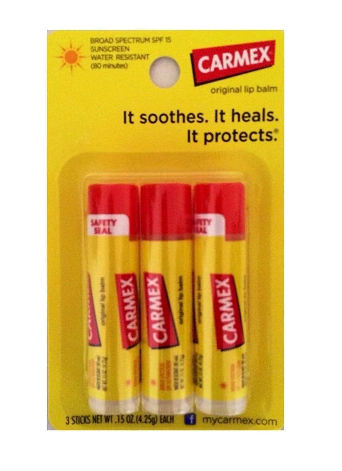 Carmex Classic Medicated Lip Balm SPF 15 3-Pack | Protects Against Sunburn & Chapped Lips - main product image