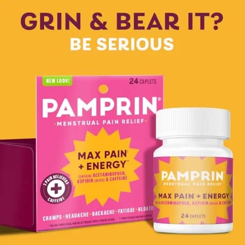 Pamprin Max Pain + Energy Caplets 24 Count | Menstrual Relief for Cramps, Bloating & Fatigue thumbnail 3