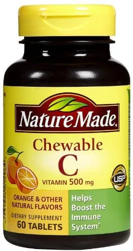 Nature Made Vitamin C 500 mg Chewable Tablets, Orange 240 Count | Gluten-Free Immune Support thumbnail 1