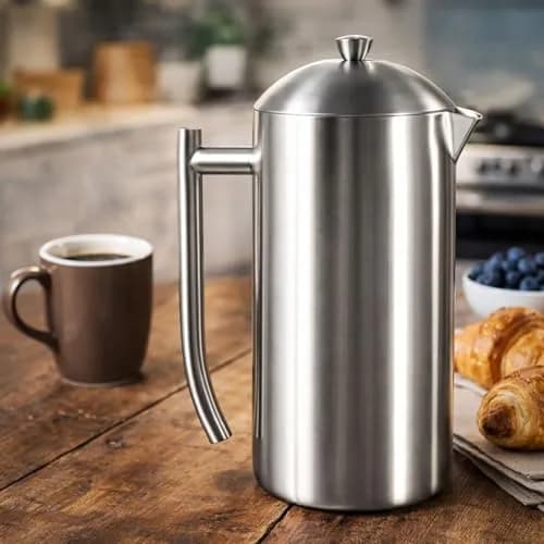 Frieling Double-Walled Stainless Steel French Press Coffee Maker - Brushed 36 oz (1 Liter) Insulated Coffee Press · Elegant, durable, heat-retentive, sediment-free brew thumbnail 6