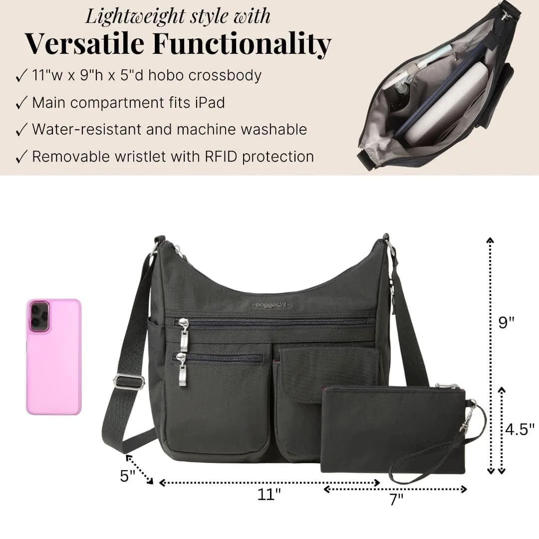 Baggallini Everywhere Bagg Hobo Crossbody Bag for Women 25cm (11") x 23cm (9") x 13cm (5") | Water-Resistant Travel Bag with RFID Wristlet - view 5