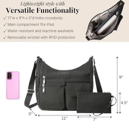 Baggallini Everywhere Bagg Hobo Crossbody Bag for Women 25cm (11") x 23cm (9") x 13cm (5") | Water-Resistant Travel Bag with RFID Wristlet thumbnail 5
