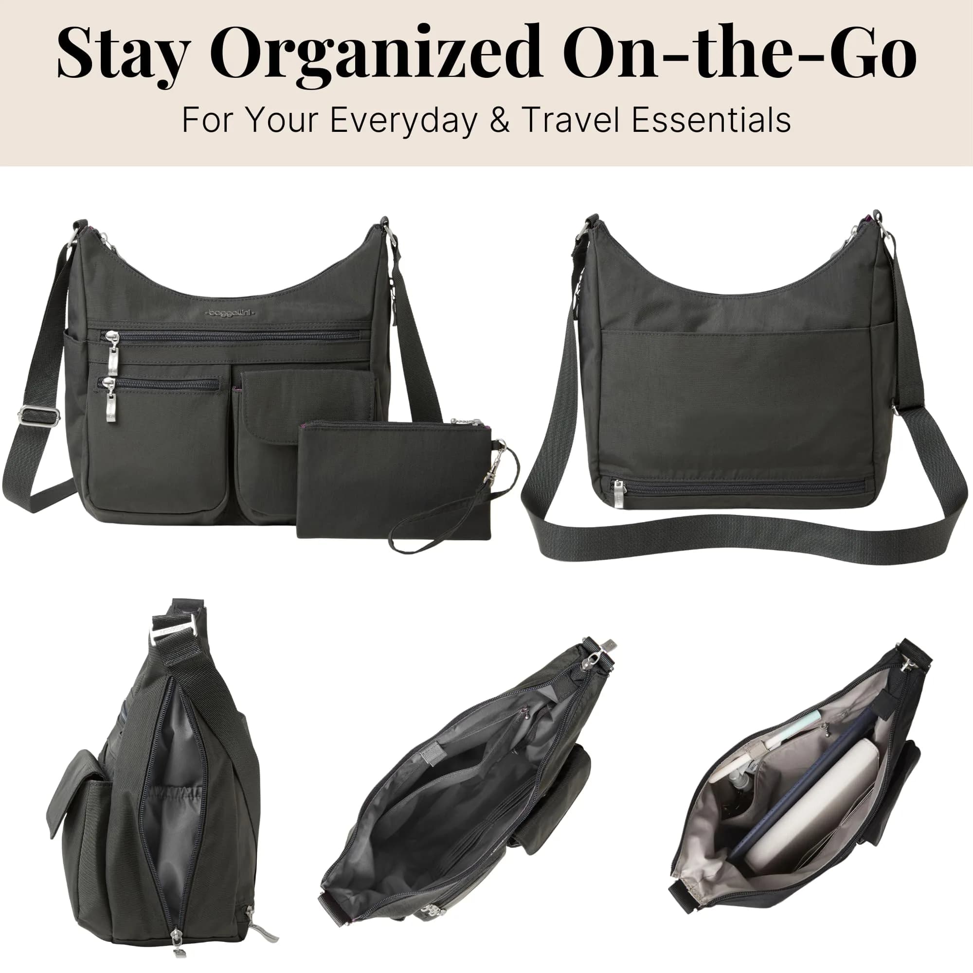 Baggallini Everywhere Bagg Hobo Crossbody Bag for Women 25cm (11") x 23cm (9") x 13cm (5") | Water-Resistant Travel Bag with RFID Wristlet - view 6