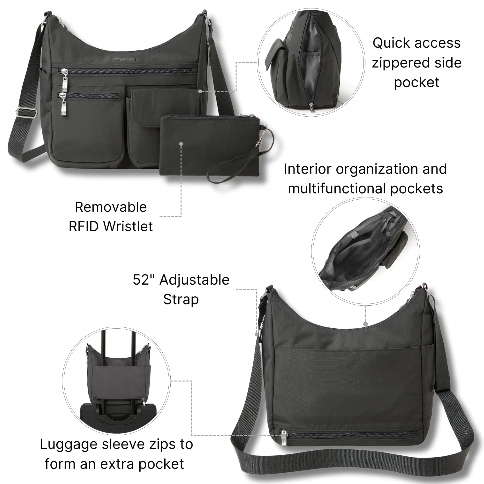 Baggallini Everywhere Bagg Hobo Crossbody Bag for Women 25cm (11") x 23cm (9") x 13cm (5") | Water-Resistant Travel Bag with RFID Wristlet - view 4