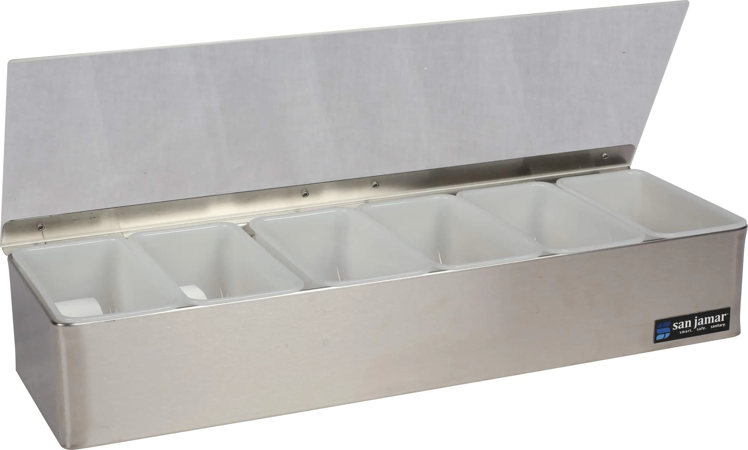 San Jamar Stainless Steel Garnish Tray with Hinged Lid, 4.4 L (18.5 X 6.5 X 4 Inches) | Professional Bar & Restaurant Serveware — Silver