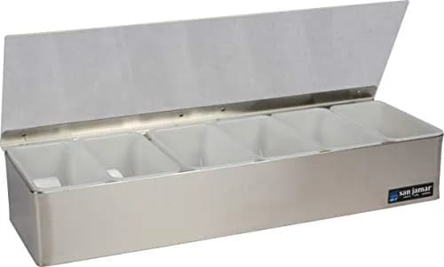 San Jamar Stainless Steel Garnish Tray with Hinged Lid, 4.4 L (18.5 X 6.5 X 4 Inches) | Professional Bar & Restaurant Serveware thumbnail 1