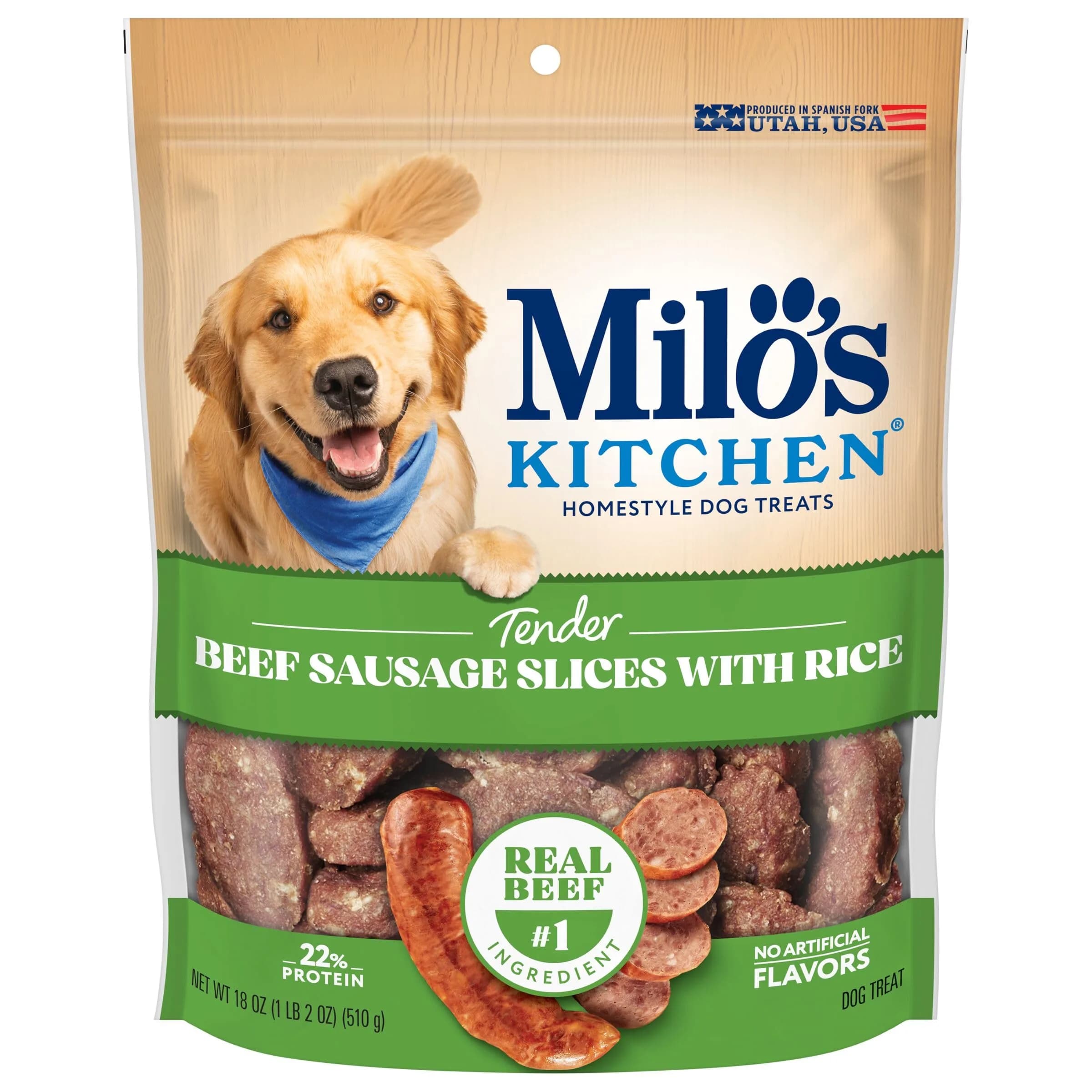 Milo's Kitchen Beef Sausage Slices with Rice Dog Treats 18 Oz | Tender, Real Beef, No Fillers - main product image