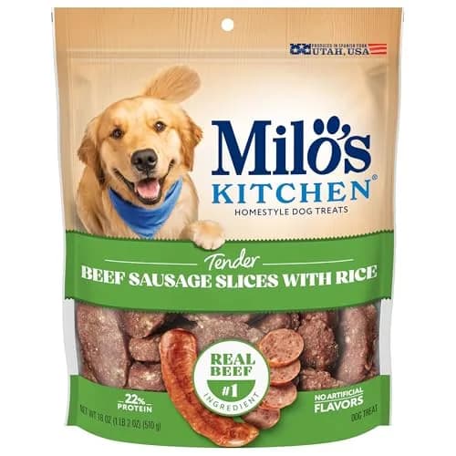 Milo's Kitchen Beef Sausage Slices with Rice Dog Treats 18 Oz | Tender, Real Beef, No Fillers thumbnail 1
