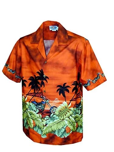 Pacific Legend Men's Motorcycle Hawaiian Sunset Hawaiian Shirt Rust Large | 100% Cotton, Casual Comfort thumbnail 1
