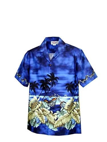 Pacific Legend Men's Motorcycle Hawaiian Sunset Hawaiian Shirt Navy Blue Large | Comfortable Fit thumbnail 1
