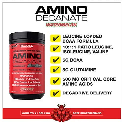 MuscleMeds Amino Decanate Watermelon 13.3 Oz | Full Spectrum Muscle Building Amino Acid Complex thumbnail 4