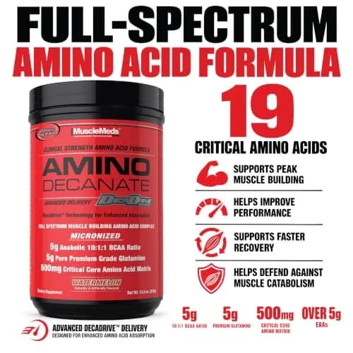 MuscleMeds Amino Decanate Watermelon 13.3 Oz | Full Spectrum Muscle Building Amino Acid Complex thumbnail 7
