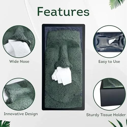 Lily's Home Tiki Head Tissue Box Cover 11"H x 5"W x 5"L | Decorative Resin Organizer for Bathrooms & Countertops thumbnail 4