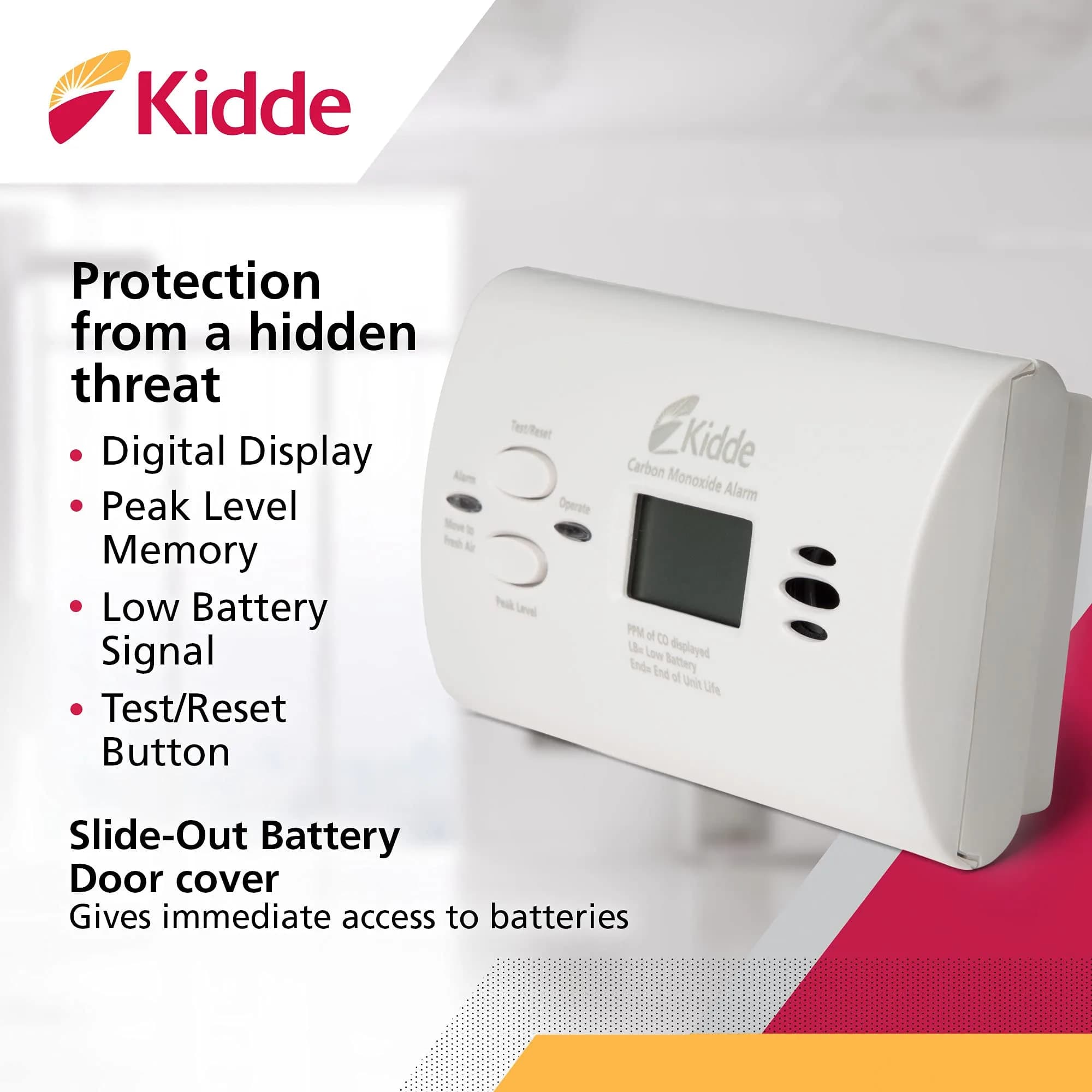 Kidde Battery Operated Carbon Monoxide Alarm with Digital Display & AA Batteries Included | 10-Year Limited Warranty - view 2