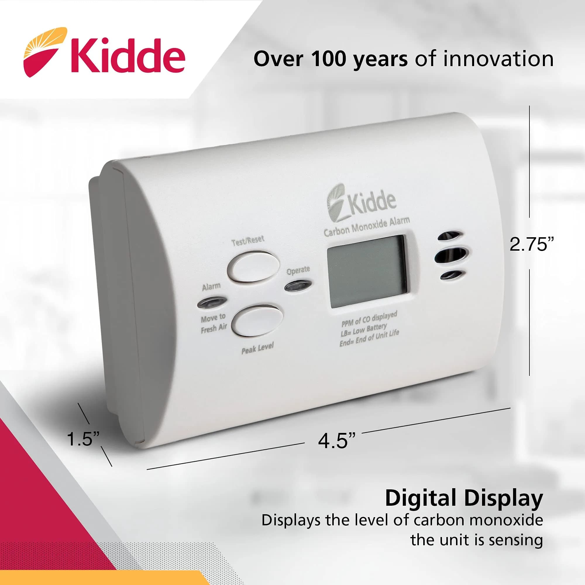Kidde Battery Operated Carbon Monoxide Alarm with Digital Display & AA Batteries Included | 10-Year Limited Warranty - view 3
