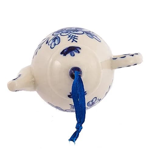 Kurt S. Adler Porcelain Delft Blue Teapot Ornament Set of 3 | 2-3" Hanging Christmas Decor with Blue Floral Design thumbnail 5