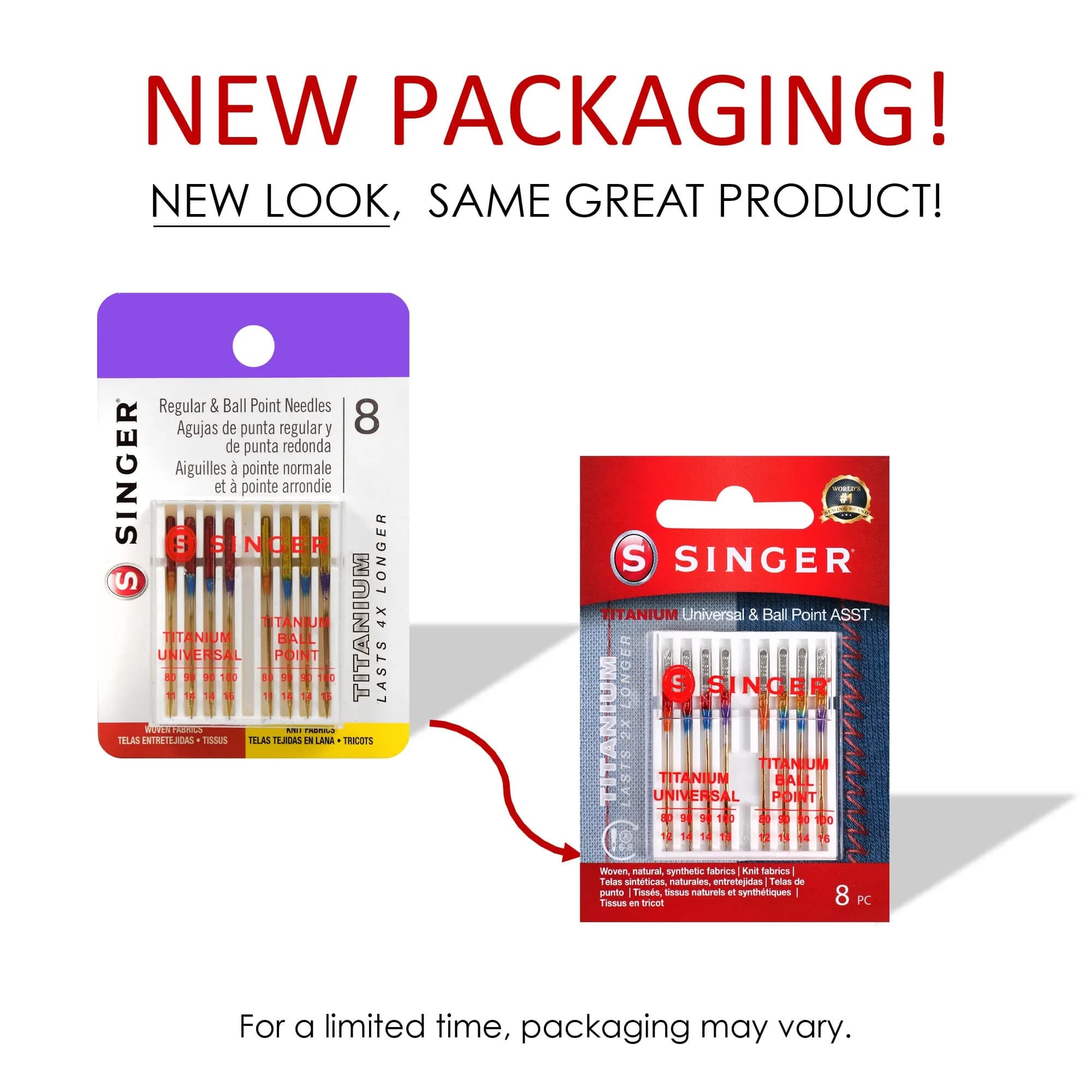 SINGER Titanium Universal Sewing Machine Needles Combo Pack, 8-Count (80/12, 90/14, 100/16) | Durable Needles for Knit & Woven Fabrics - view 7