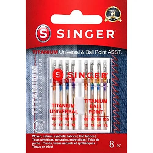 SINGER Titanium Universal Sewing Machine Needles Combo Pack, 8-Count (80/12, 90/14, 100/16) | Durable Needles for Knit & Woven Fabrics thumbnail 1