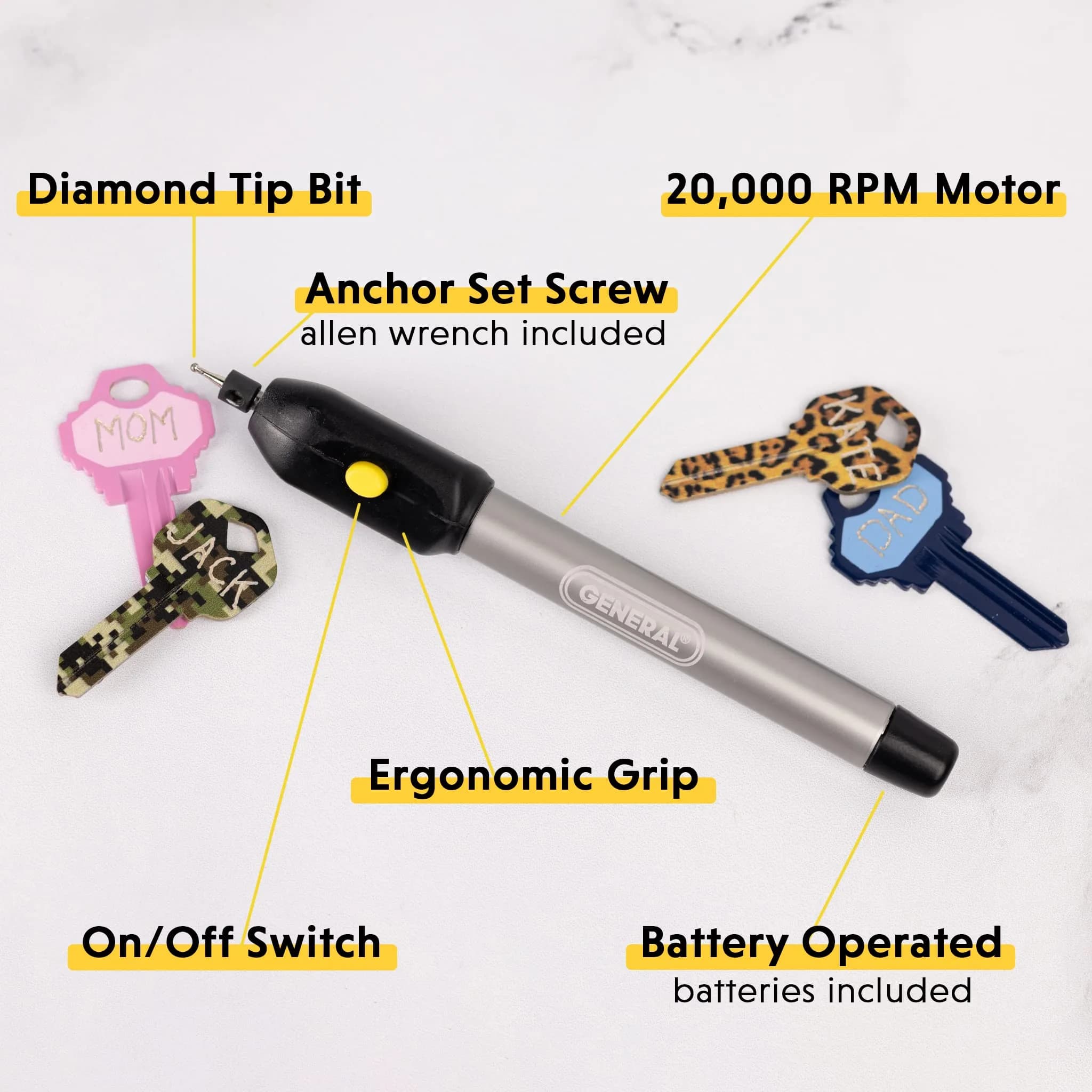 General Tools 505 Cordless Engraving Pen with Diamond Tip | 20,000 RPM, Battery-Powered - view 3