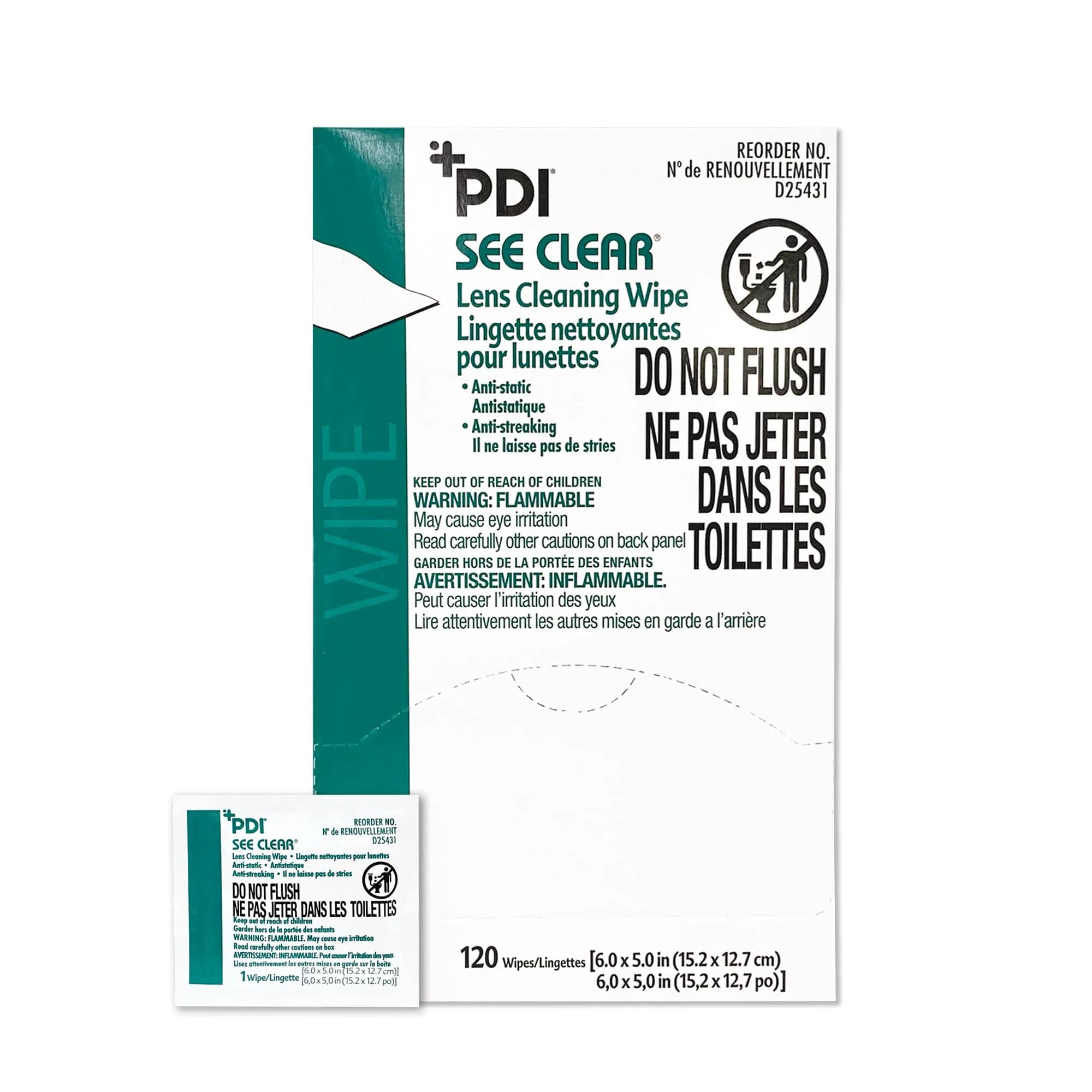 PDI See Clear Surface Cleaning Wipes 120 Pack | Anti-Static & Non-Streaking for Glasses — White