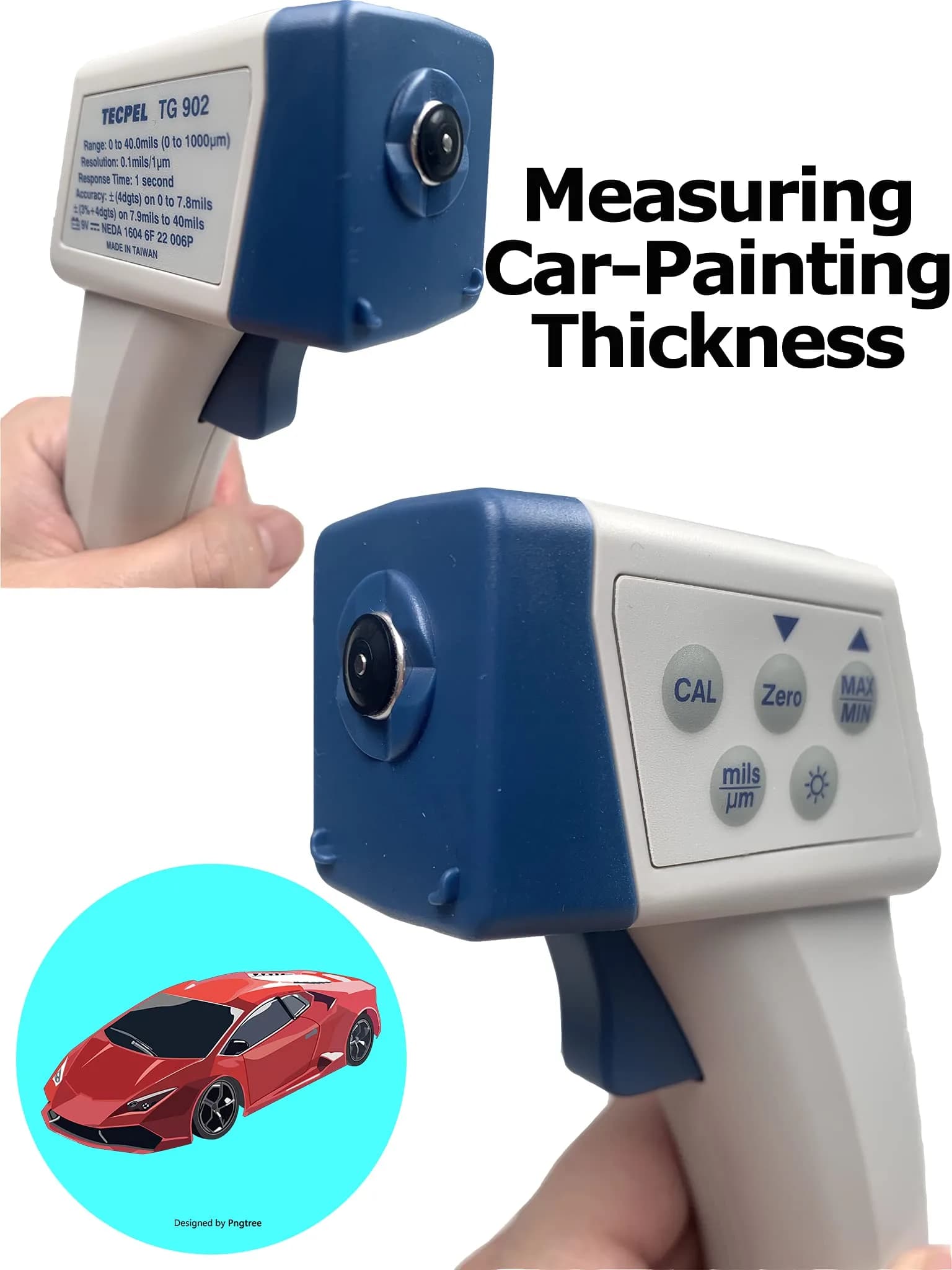 Tecpel TG-902 Digital Paint Thickness Gauge Tester 1000 μm (40 Mils) | Measures Paint on Metal Surfaces - view 4