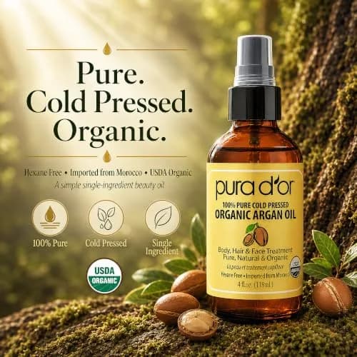 PURA D'OR USDA Organic Moroccan Argan Oil 118ml (4 Fl Oz) | Cold-Pressed Virgin Grade Treatment for Hair, Skin, Scalp & Nails thumbnail 6