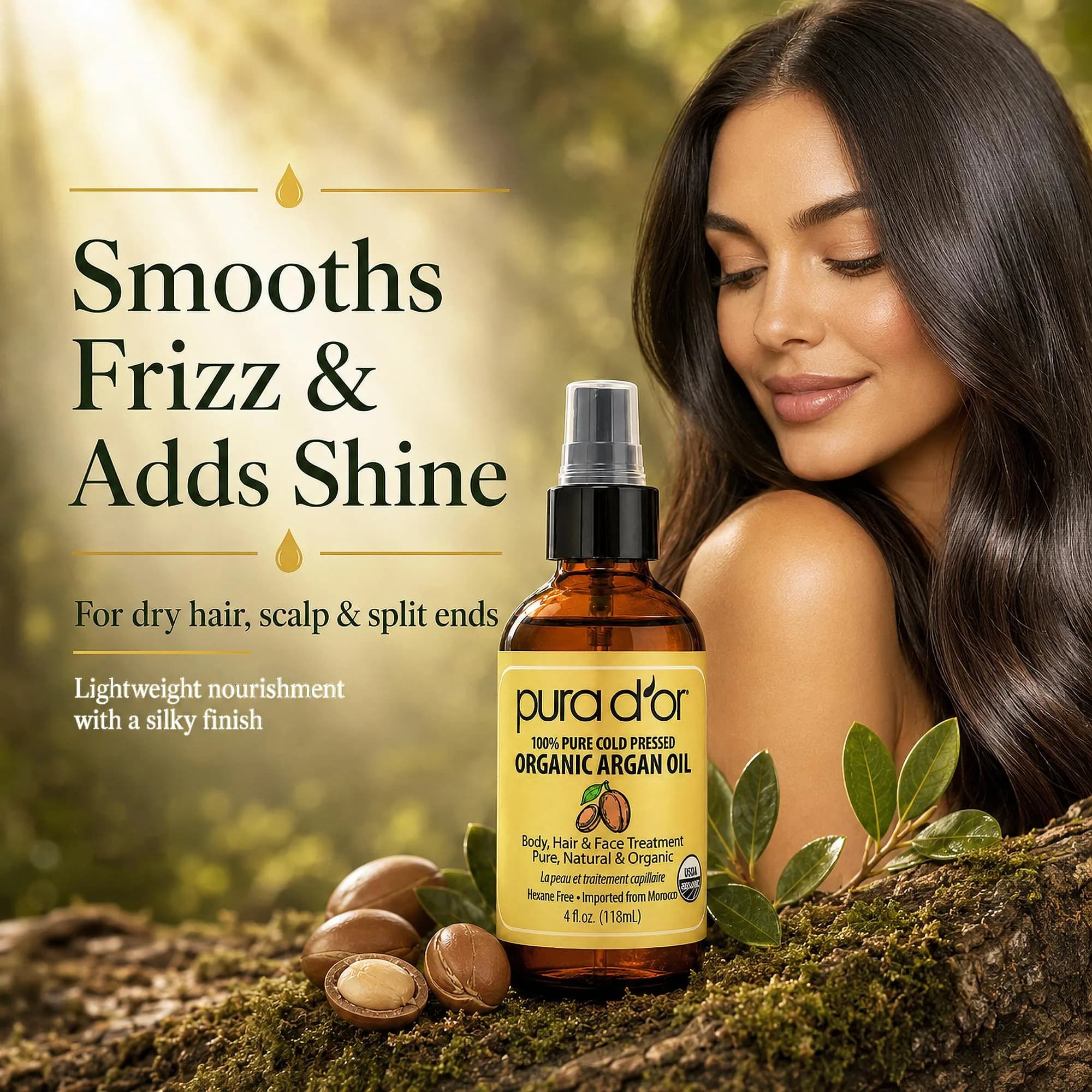 PURA D'OR USDA Organic Moroccan Argan Oil 118ml (4 Fl Oz) | Cold-Pressed Virgin Grade Treatment for Hair, Skin, Scalp & Nails - view 3