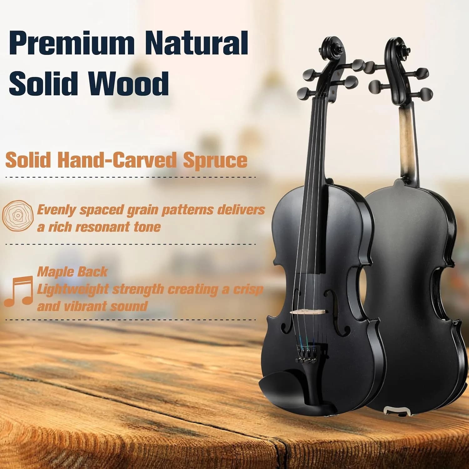 Mendini by Cecilio 4/4 Black Full Size Violin Starter Kit with Case, Bow, Rosin, Shoulder Rest & Extra Strings - view 2