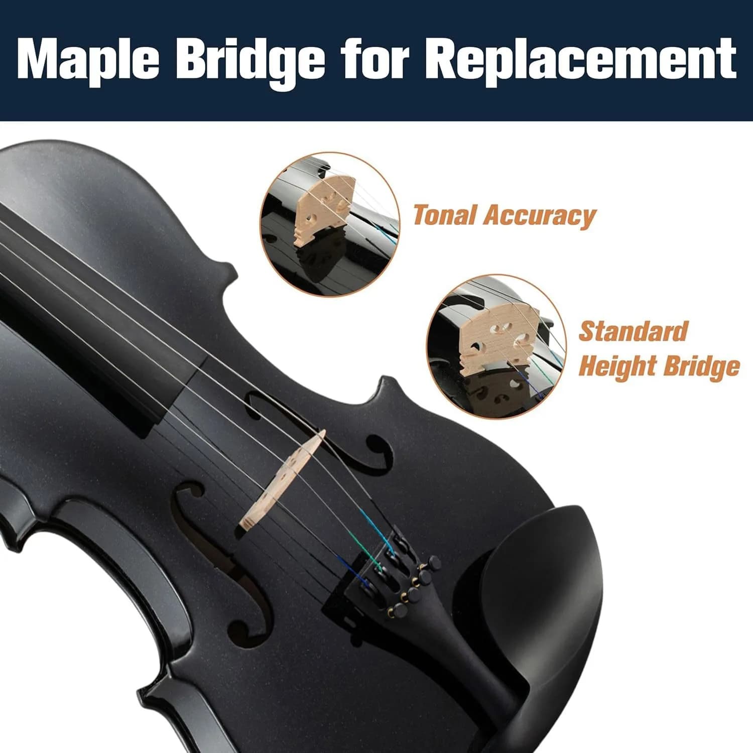 Mendini by Cecilio 4/4 Black Full Size Violin Starter Kit with Case, Bow, Rosin, Shoulder Rest & Extra Strings - view 3