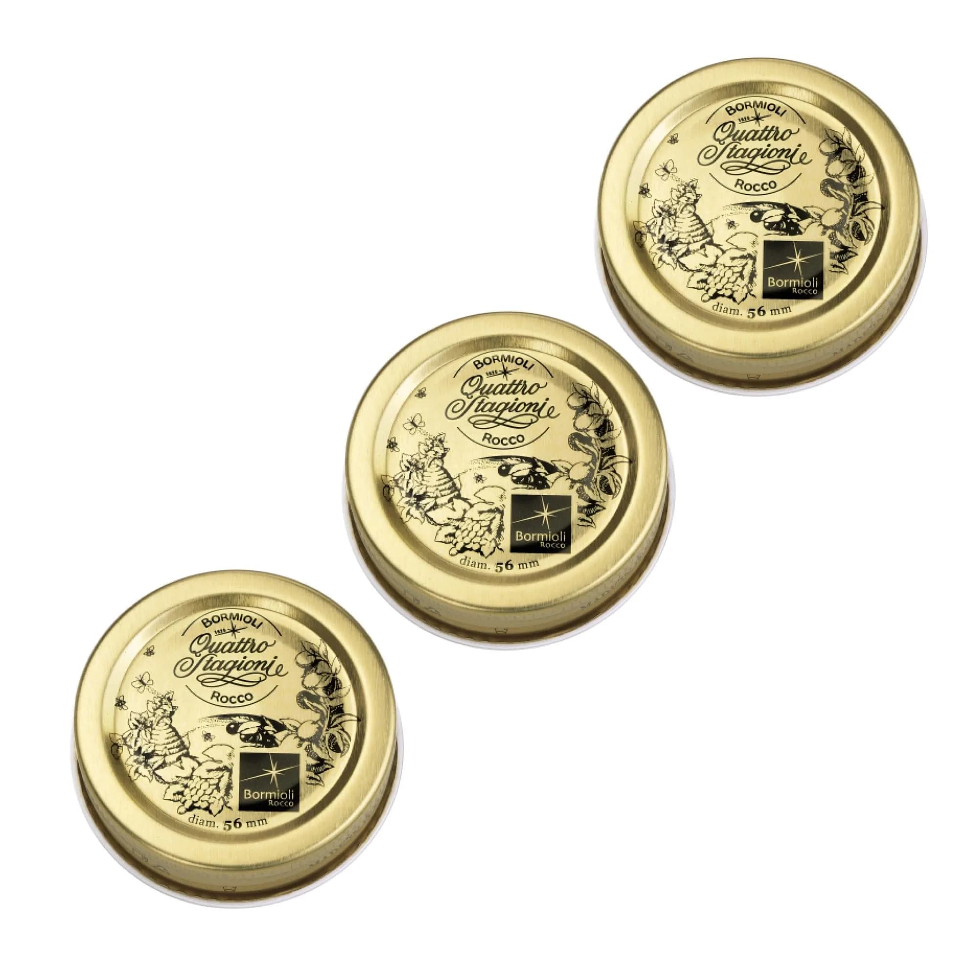 Bormioli Rocco Quattro Stagioni Extra Lids 56mm (2.2 Inch) | 3-Pack Replacement Sealing Tops for Home Canning Jars — Gold